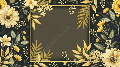 Elegant Golden Floral Frame with Dark Background for Invitation or Announcement