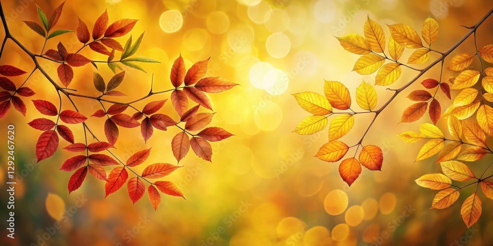 Autumnal Branches with Golden and Red Leaves Against a Soft Bokeh Background Autumnal Branches with Golden and Red Leaves Against a Soft Bokeh Background