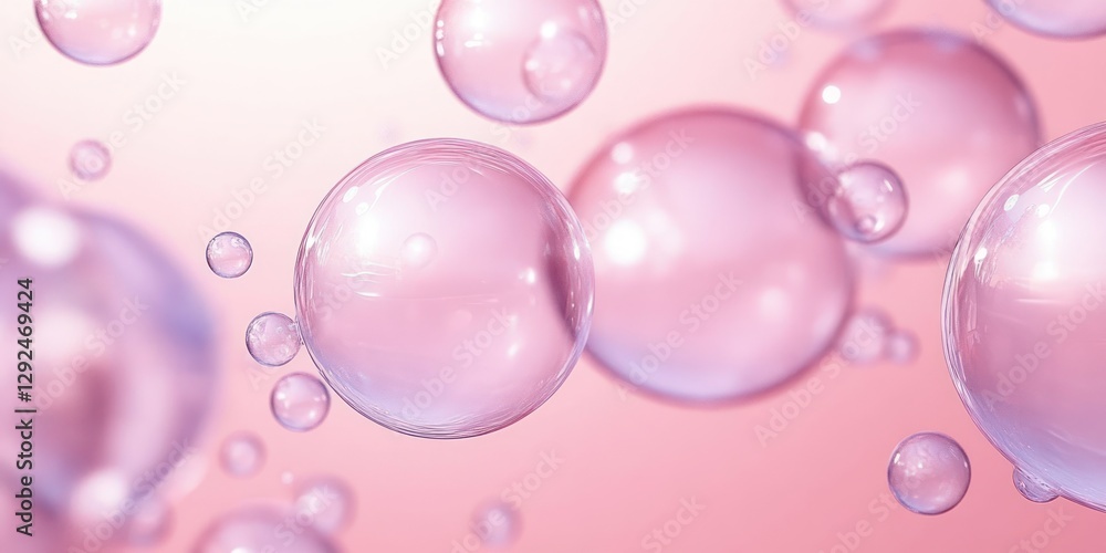 Transparent Pink Bubbles Floating in Abstract Soft Background Transparent Pink Bubbles Floating in Abstract Soft Background