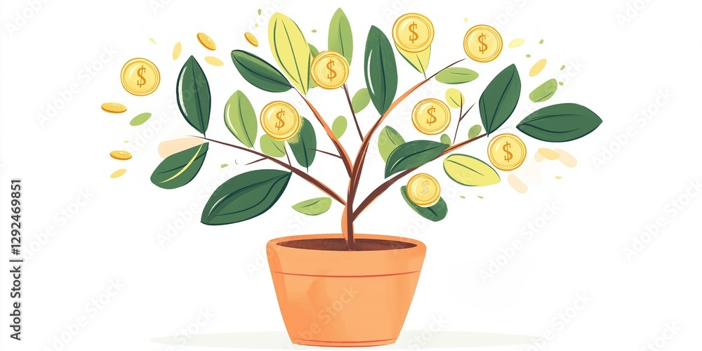 A lavish illustration depicting a money tree where golden coins form the leaves, symbolizing growth and prosperity in a striking, artistic manner. A lavish illustration depicting a money tree where golden coins form the leaves, symbolizing growth and prosperity in a striking, artistic manner.