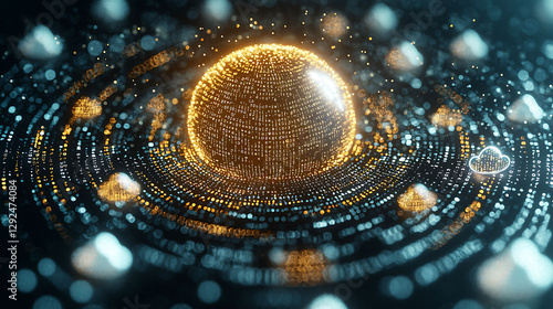 Wallpaper Mural Stunning abstract image of a glowing digital sphere, swirling data streams, and binary code.  Perfect for illustrating technology, AI, big data, the internet, or futuristic concepts. Torontodigital.ca