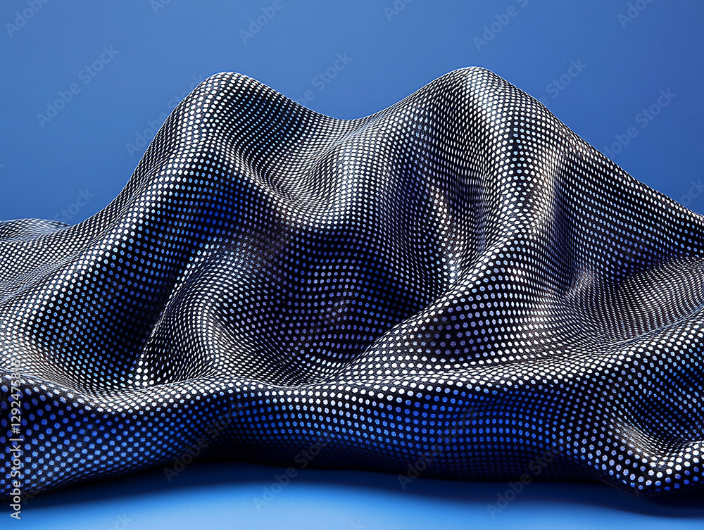 Abstract fabric texture with a wave-like pattern on a blue background, showcasing depth and movement