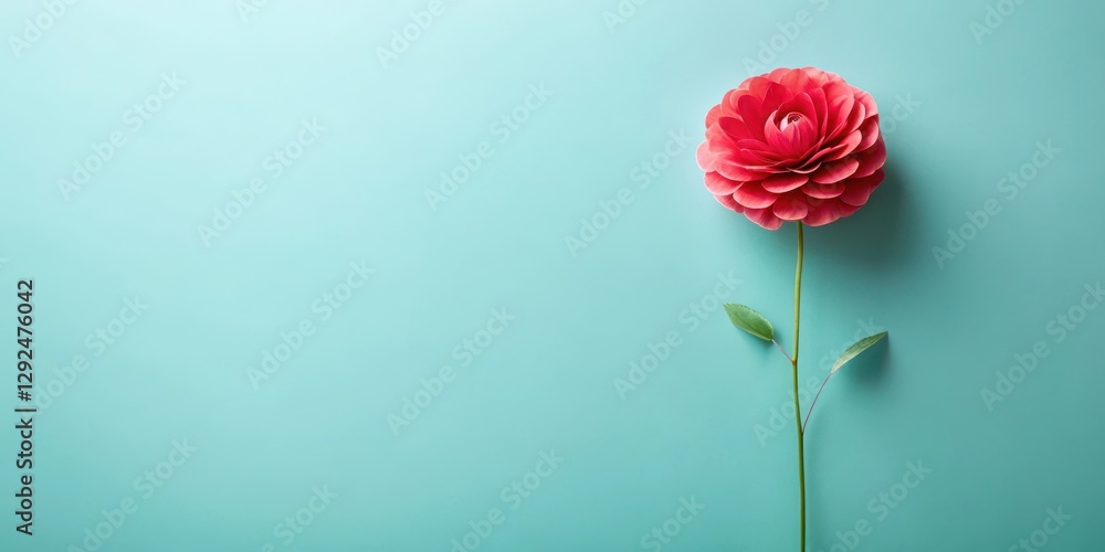 Fototapeta premium A Single Coral Bloom on a Light Aqua Background, a Perfect Representation of Simplicity and Elegance