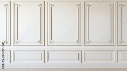 Wallpaper Mural Realistic white victorian style wall with wooden molding. Vector illustration of classic vintage panel in elegant room of museum, office, art gallery, house or luxury palace. Interior design element Torontodigital.ca