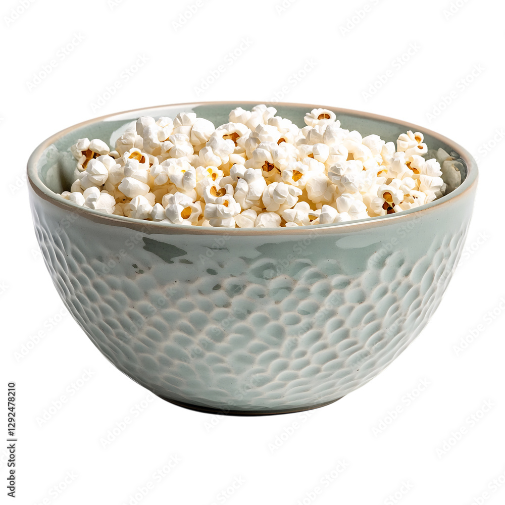 A Large Ceramic Bowl Filled with Popcorn Isolated on Transparent Background A Large Ceramic Bowl Filled with Popcorn Isolated on Transparent Background