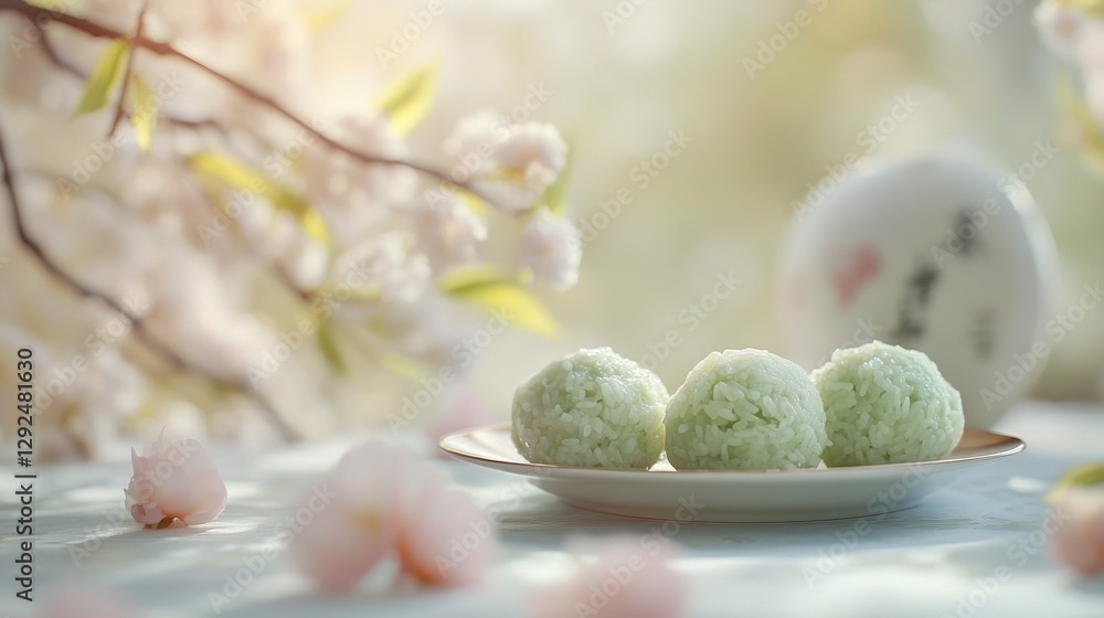 Delicate willow branches and green rice dumplings symbolize renewal and tradition during Qing Ming Festival. Delicate willow branches and green rice dumplings symbolize renewal and tradition during Qing Ming Festival.
