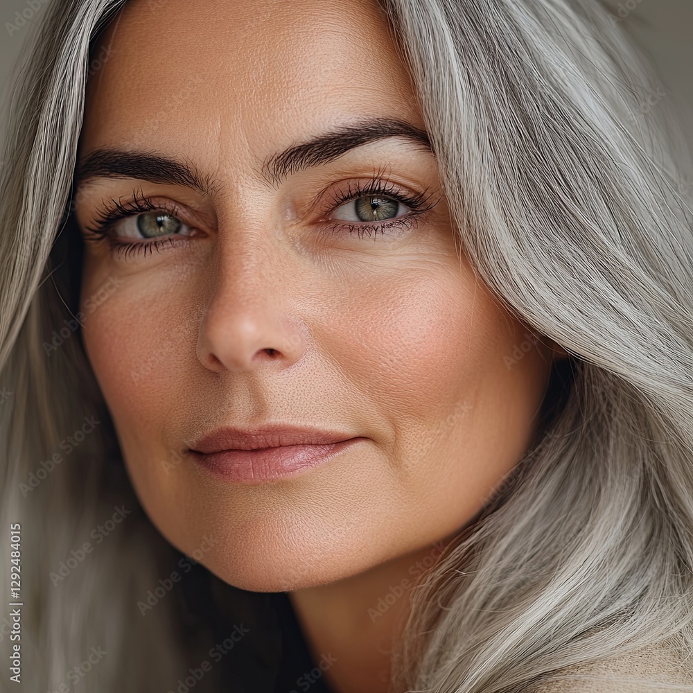 Obraz premium beautiful mature well-groomed woman with natural makeup, with beautiful gray hair.