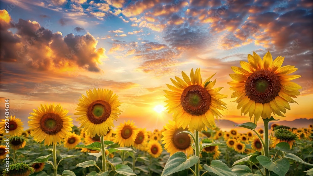 Fototapeta premium Golden Hour Sunflowers A Vibrant Field at Sunset