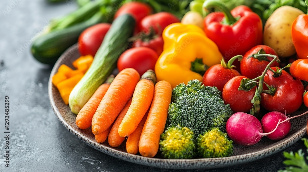 Colorful fresh vegetables on a plate, symbolizing heart health and wellness. Colorful fresh vegetables on a plate, symbolizing heart health and wellness.