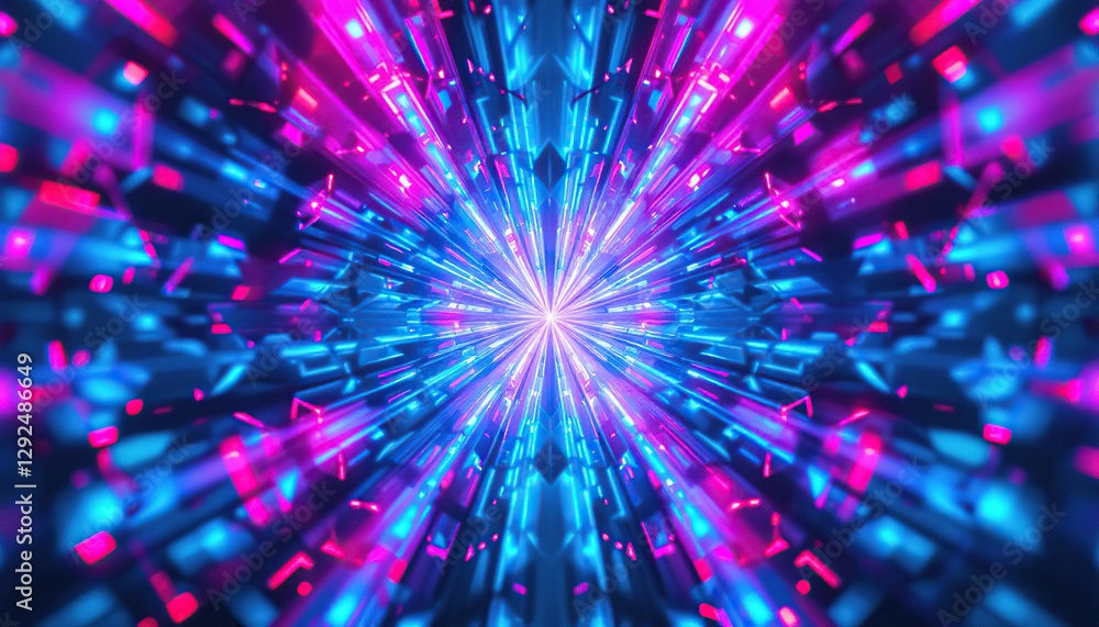 Fototapeta premium Abstract Neon Tunnel Background with Pink Blue Light