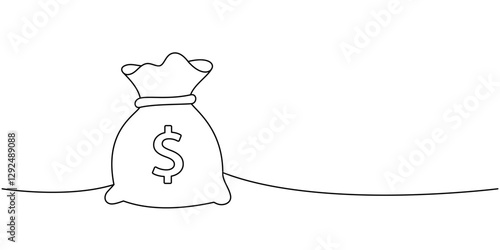 Bag with a dollar sign one line continuous drawing. Money investment and online payment service. Vector illustration.