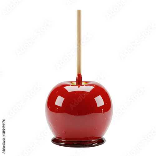 red candy apple with wooden stick isolated on transparent background Generative Ai.