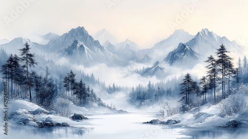fields and mountains covered with snow