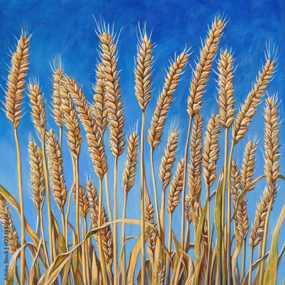 Obraz premium Golden Wheat Stalks Against a Blue Sky