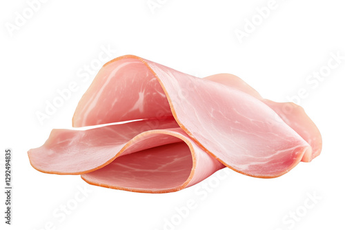Piece of ham is sliced into three pieces, isolated