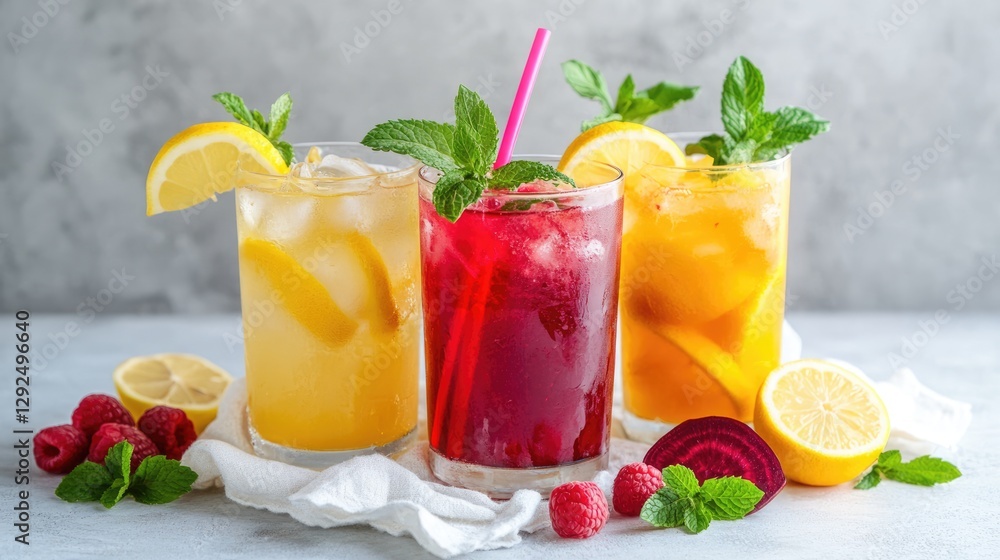 Refreshing Summer Beverages with Lemon, Raspberry, and Mint Refreshing Summer Beverages with Lemon, Raspberry, and Mint