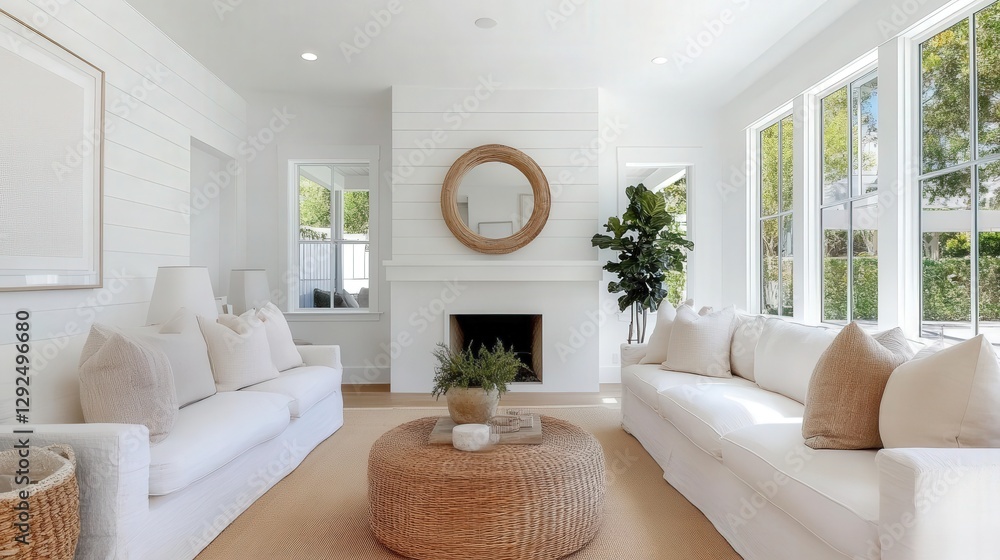 Fototapeta premium An empty room with wooden floors and white walls