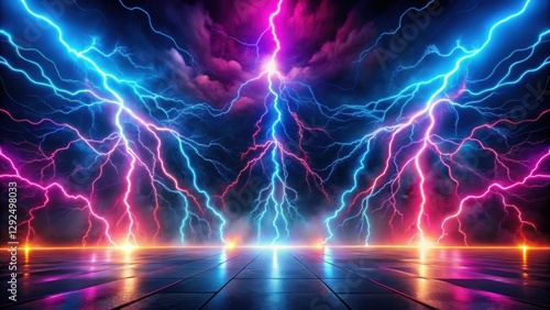 Energetic and futuristic stock photo featuring smoky neon lights and lightning effects ,  smoky, neon, lights