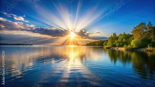 A serene loop of light beaming over peaceful living waters in a scenic natural setting ,  light, beam, loop, living waters