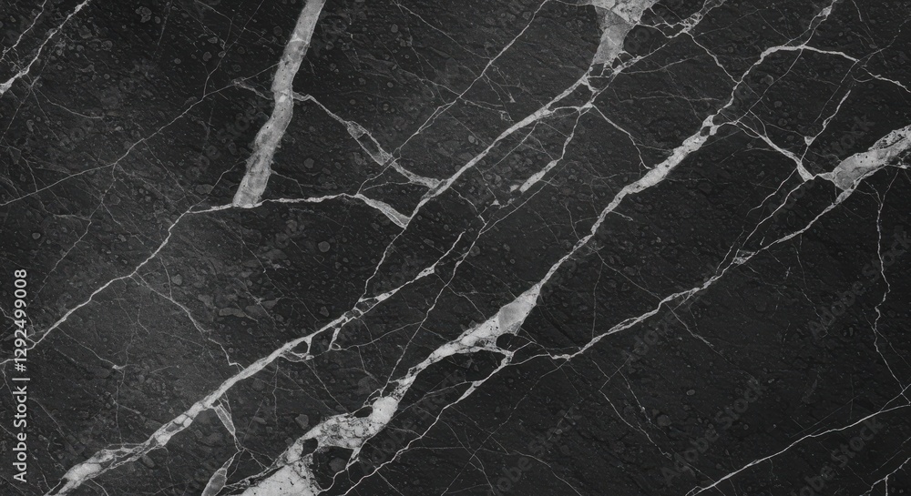 Obraz premium Dark abstract texture, cracked marble effect, black and white, high contrast, veined surface, rough edges, weathered stone