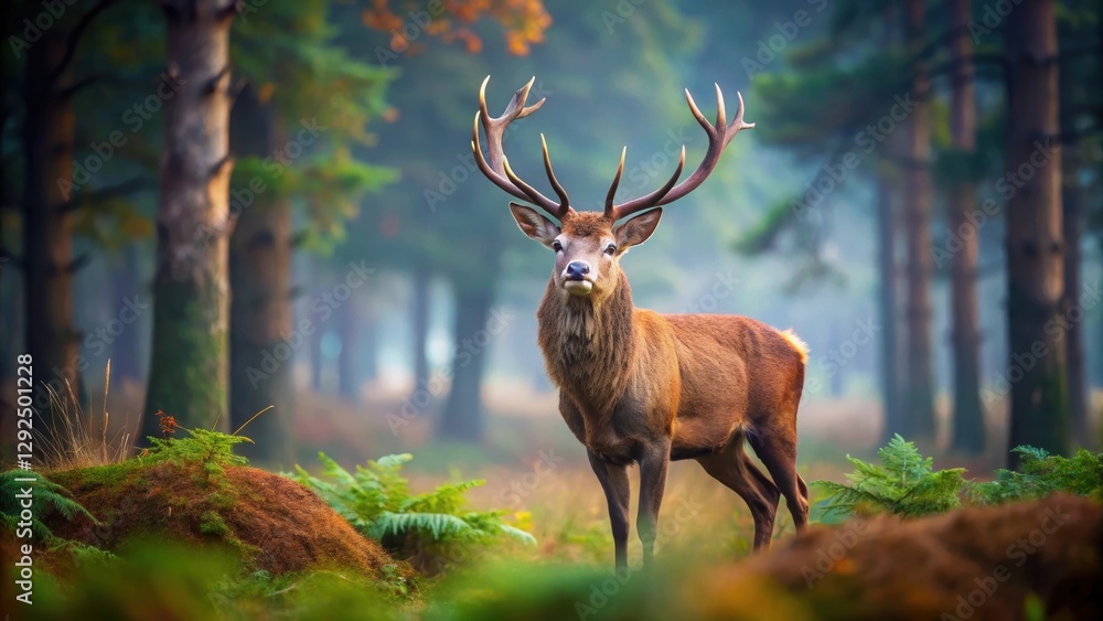 Red deer standing majestically in a tranquil forest setting, wildlife, nature, stag, antlers, woodland, majestic Red deer standing majestically in a tranquil forest setting, wildlife, nature, stag, antlers, woodland, majestic