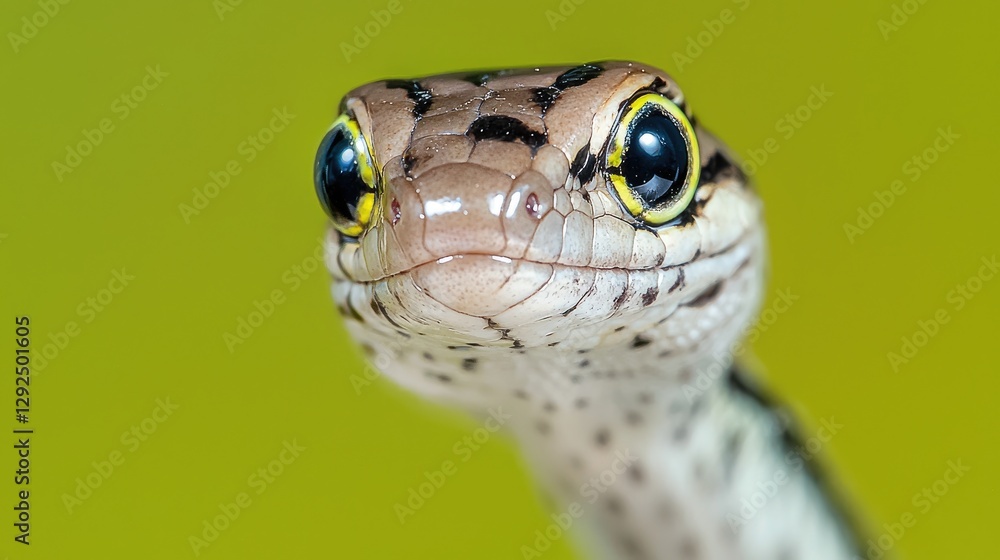 Fototapeta premium Close-up of a snake's head, green background, wildlife photography, nature