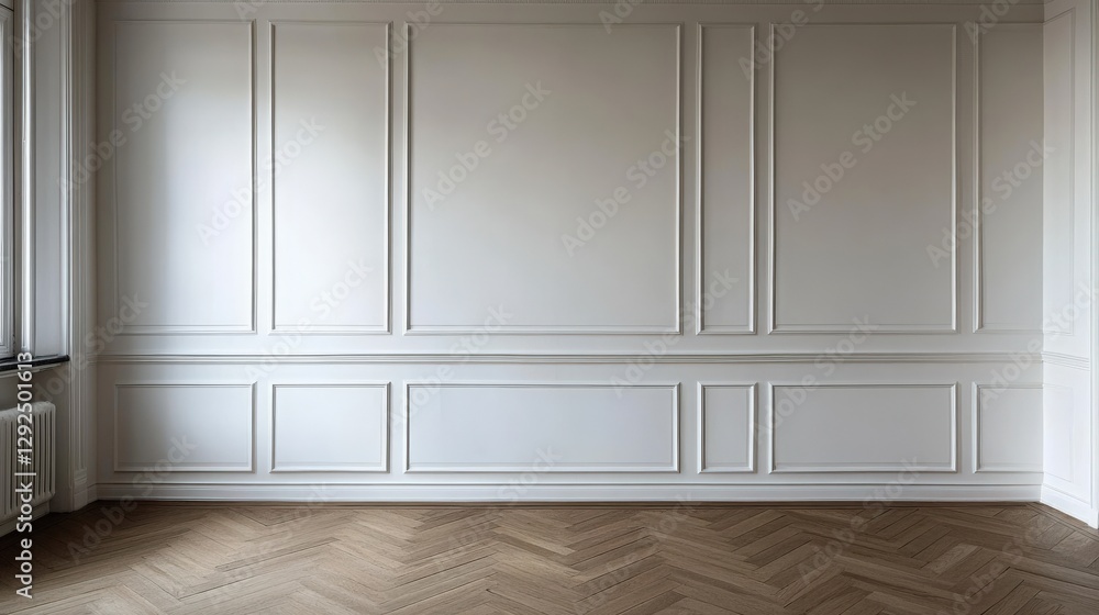 Fototapeta premium An empty room with wooden floors and white walls