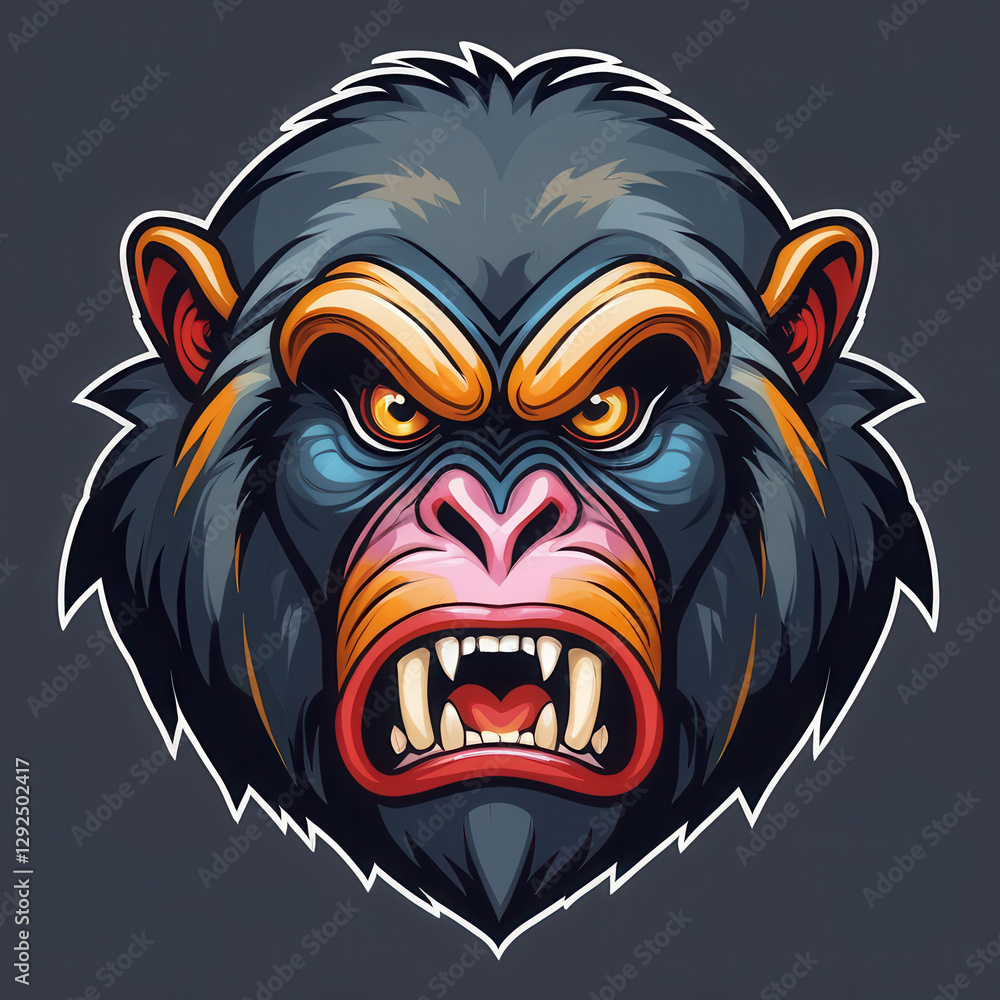 custom made wallpaper toronto digitalBold illustration of a gorilla face featuring expressive eyes, sharp teeth, and strong colours, capturing a sense of power and ferocity