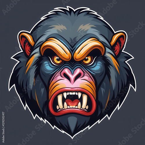 Wallpaper Mural Bold illustration of a gorilla face featuring expressive eyes, sharp teeth, and strong colours, capturing a sense of power and ferocity Torontodigital.ca