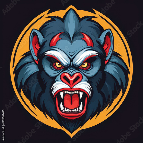 Wallpaper Mural Bold illustration of a gorilla face featuring expressive eyes, sharp teeth, and strong colours, capturing a sense of power and ferocity Torontodigital.ca