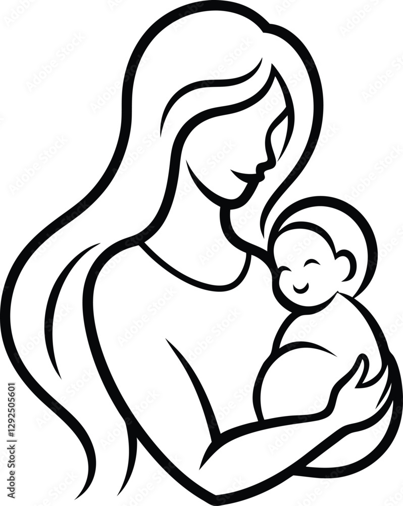 Mother and baby Silhouette with minimalist style Mother and baby Silhouette with minimalist style