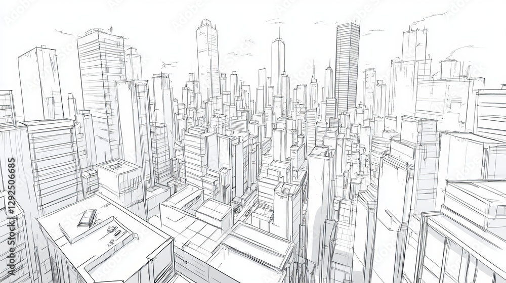 Rooftop terrace with view of city buildings and skyscrapers. Empty roof or balcony above city street with background of downtown landscape, vector cartoon illustration Rooftop terrace with view of city buildings and skyscrapers. Empty roof or balcony above city street with background of downtown landscape, vector cartoon illustration