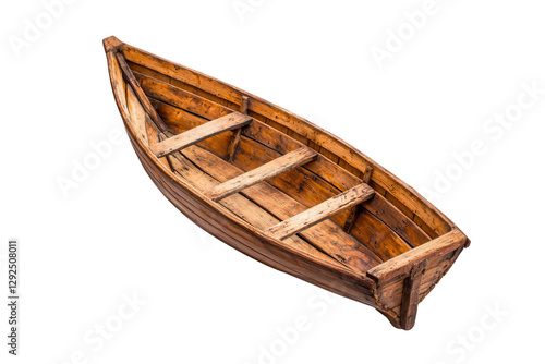 Wooden boat with rustic design on transparent background, ideal for nautical themes and graphic designs in various settings photo