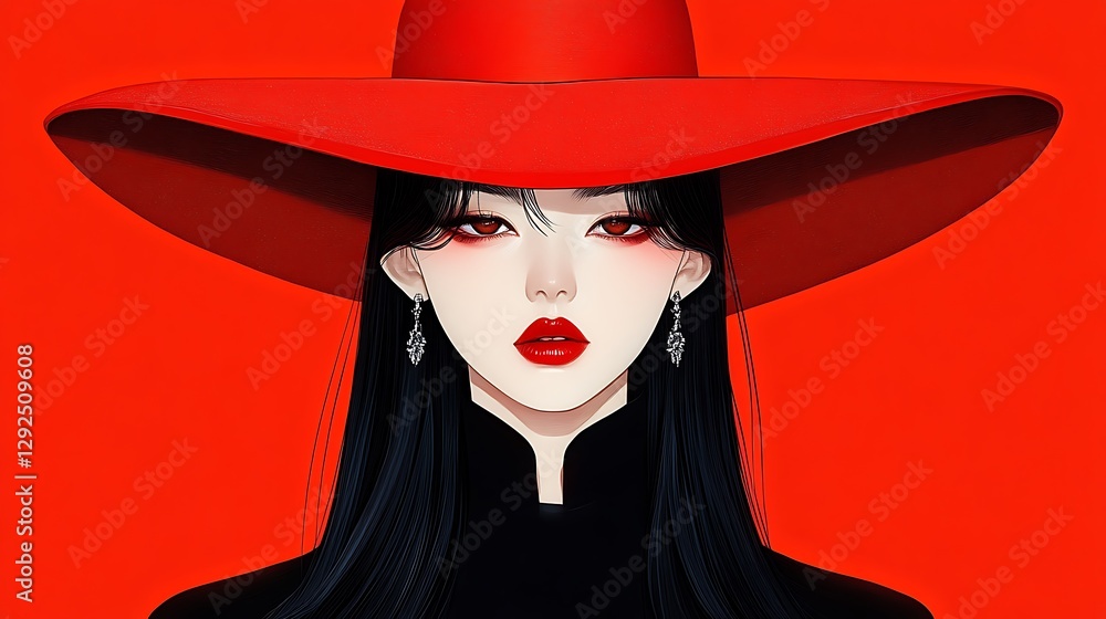 Crimson Chic: Digital Portrait of a Woman in a Wide-Brimmed Hat AI Generated Crimson Chic: Digital Portrait of a Woman in a Wide-Brimmed Hat AI Generated