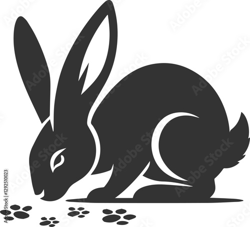 Rabbit sniffing a trail of footprints animal vector silhouette