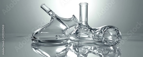 A close-up of clear glass smoking devices on a reflective surface.