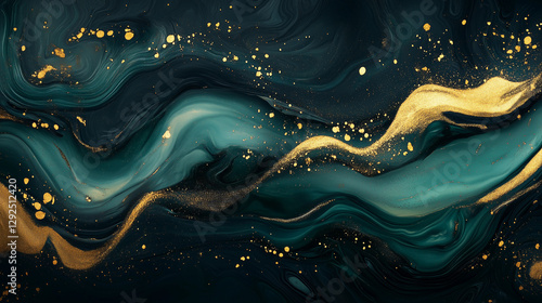 Abstract Gold and Teal Fluid Art
