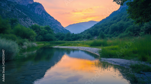 Mountain Lake at Sunset Reflection
