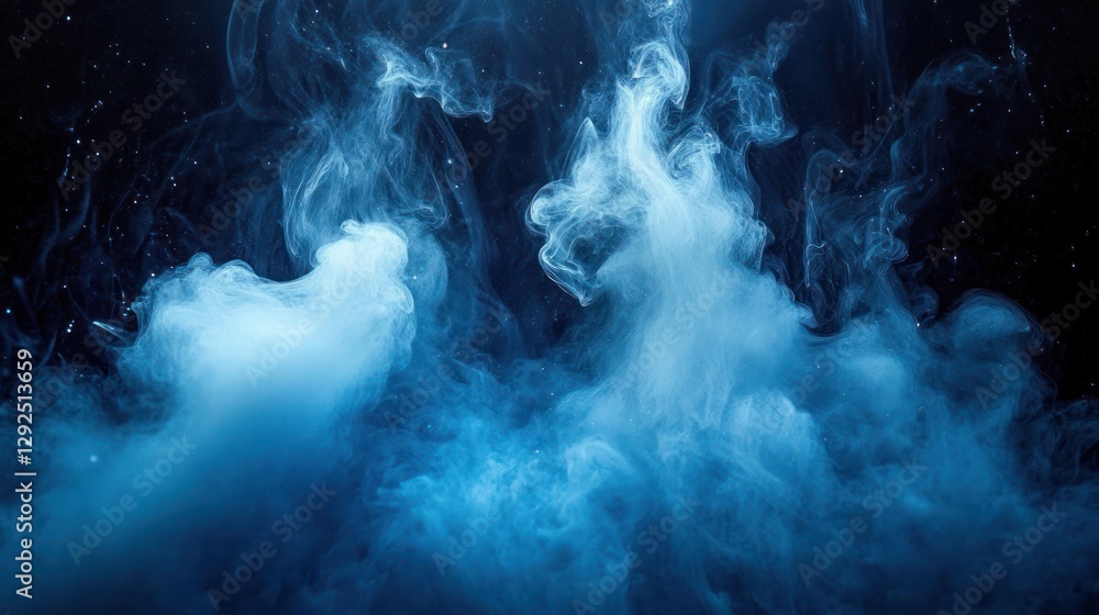Abstract Blue Smoke Swirling in Water with Dramatic Backlighting and Fluid Motion Abstract Blue Smoke Swirling in Water with Dramatic Backlighting and Fluid Motion