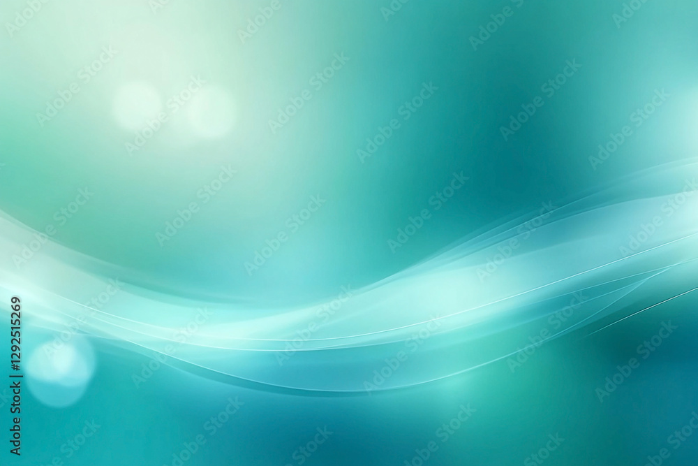 Soft blue and green abstract background with flowing lines and bokeh effects for design use