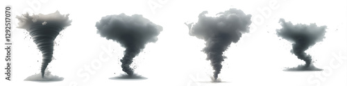 Powerful tornado swirling dynamically, isolated on transparent background