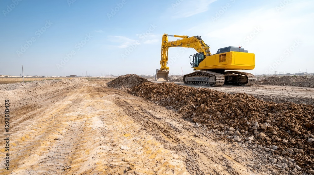 Excavator digging earth at construction site Excavator digging earth at construction site