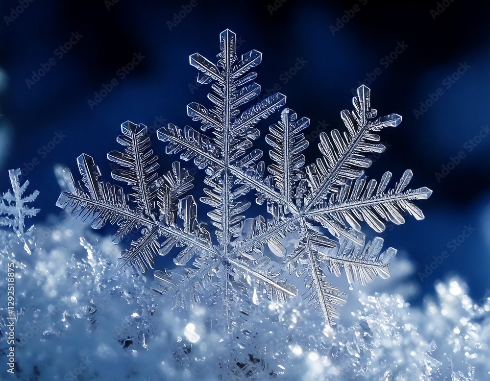 A close up macro image of a snowflake.