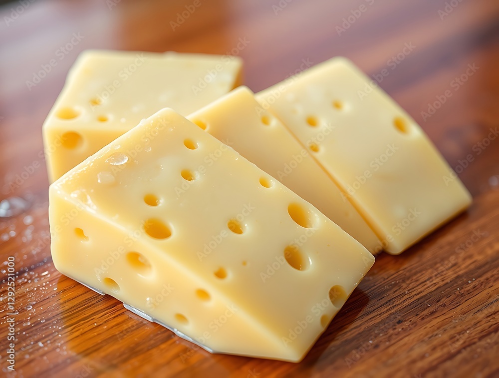 Close-Up Of Sliced Swiss Cheese With Characteristic Holes On A Wooden Surface Showcasing Dairy Product Texture Close-Up Of Sliced Swiss Cheese With Characteristic Holes On A Wooden Surface Showcasing Dairy Product Texture