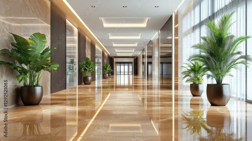 Fototapeta premium A clean and bright office with desks, chairs, and computers