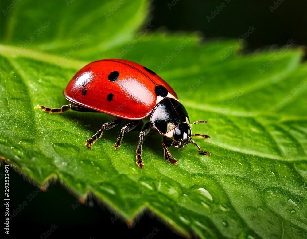 A close up macro shot of a ladybug on a green leaf. A close up macro shot of a ladybug on a green leaf.