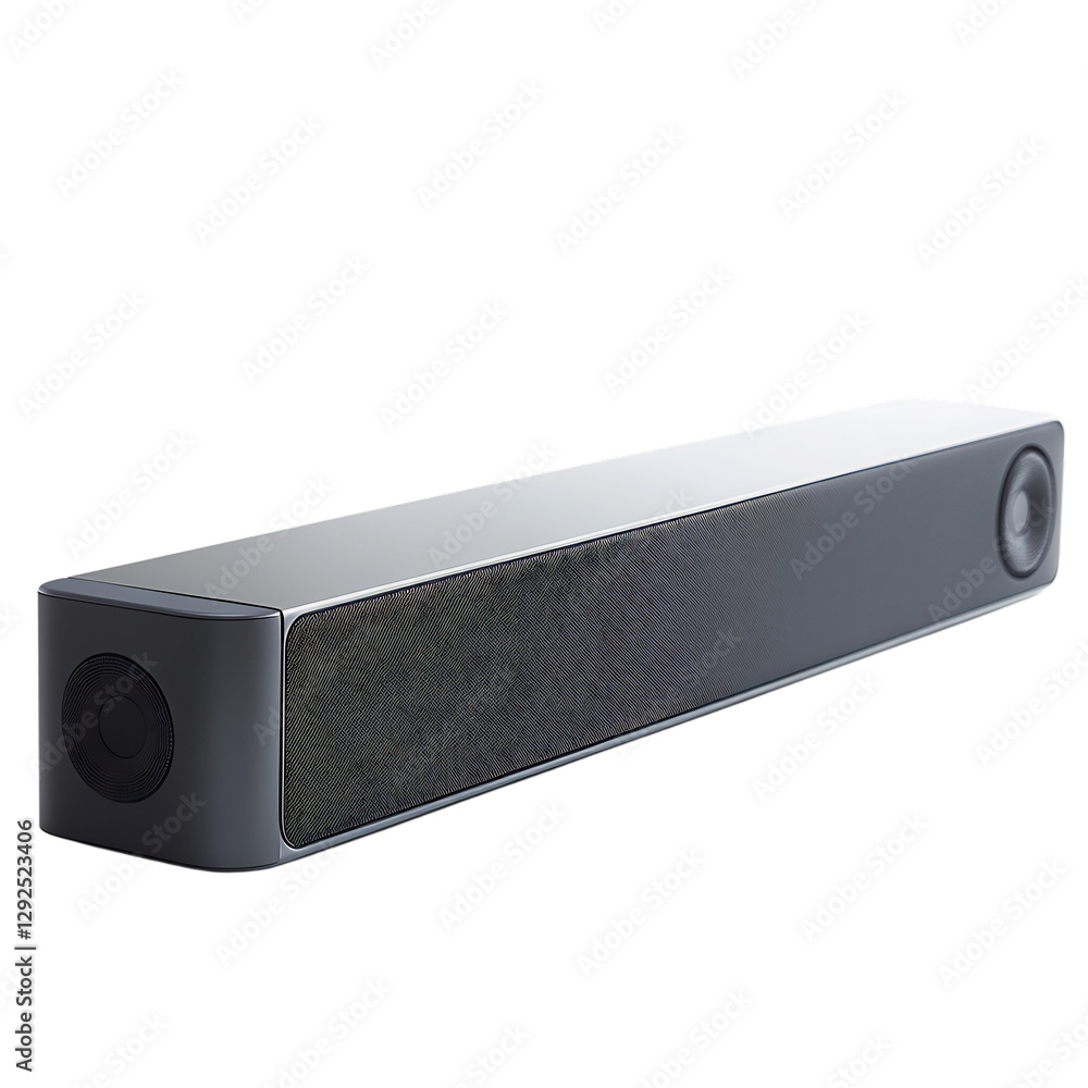 A Modern High Tech Soundbar with Surround Sound Wire Isolated on Transparent Background A Modern High Tech Soundbar with Surround Sound Wire Isolated on Transparent Background