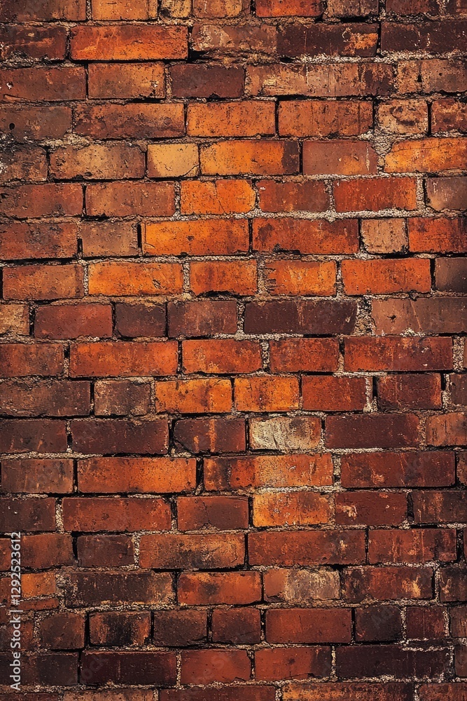 Obraz premium Aged brick texture: weathered surface, cracked masonry details, rustic wall pattern, historic charm, uneven surface tones, distressed structure, timeworn character, vintage appeal.