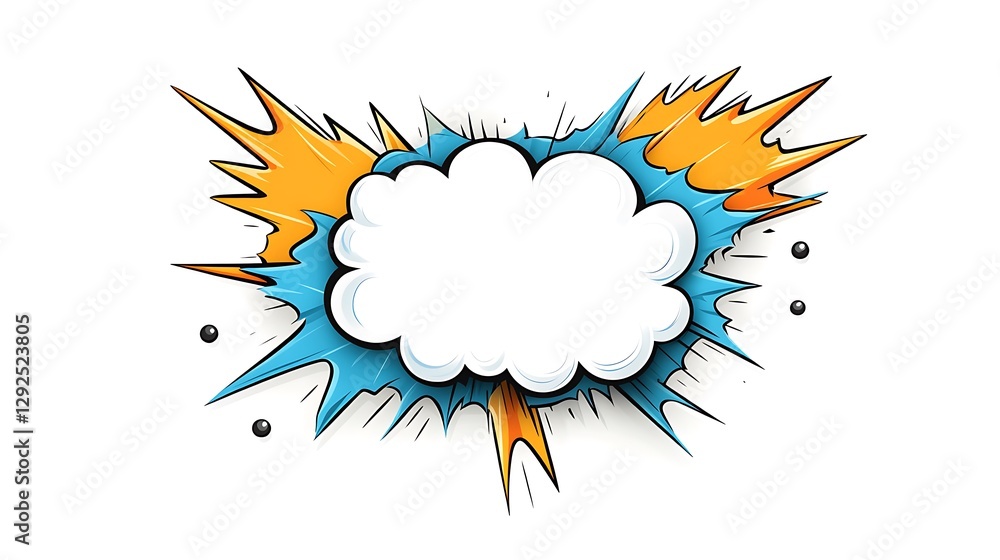 Obraz premium Dynamic Comic Book Speech Bubble Illustration: Blue and Orange Explosion Effect AI Generated