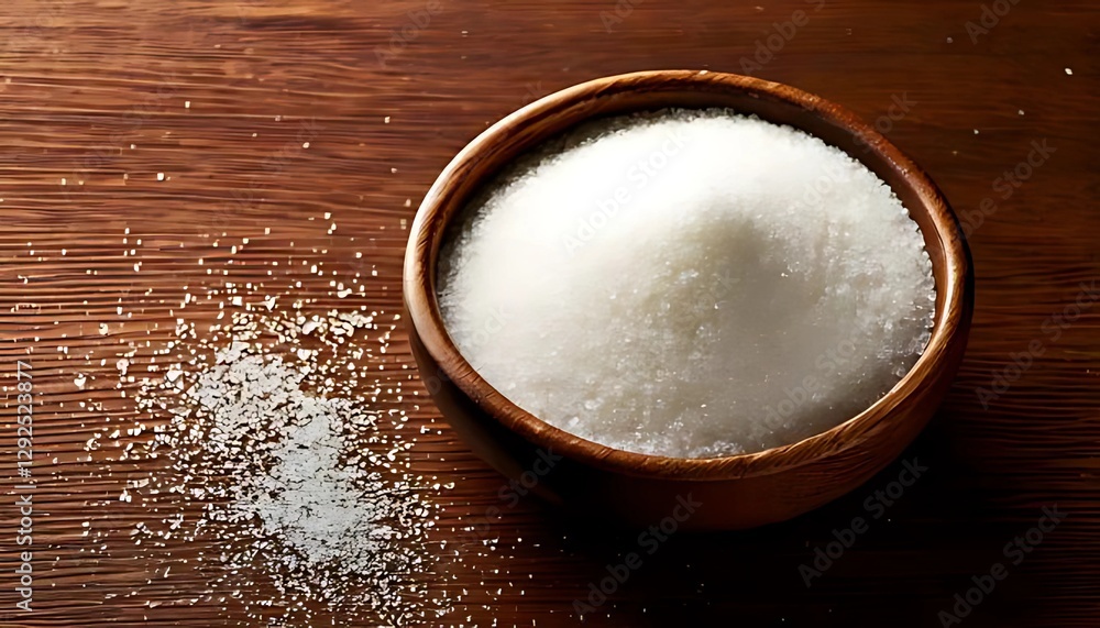 Close up a sugar and cane in wooden spoon on the table Close up a sugar and cane in wooden spoon on the table